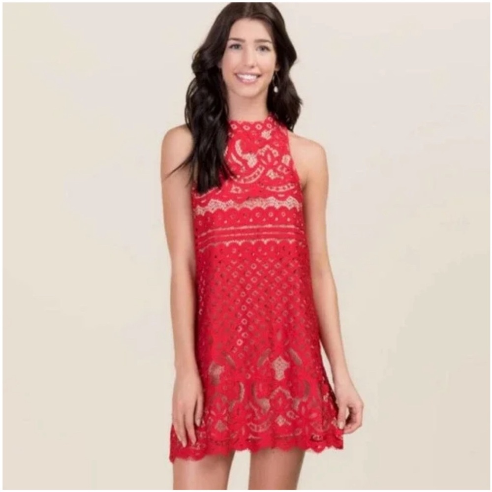Francesca’s Jillian Red Lace Shift Dress Size Large